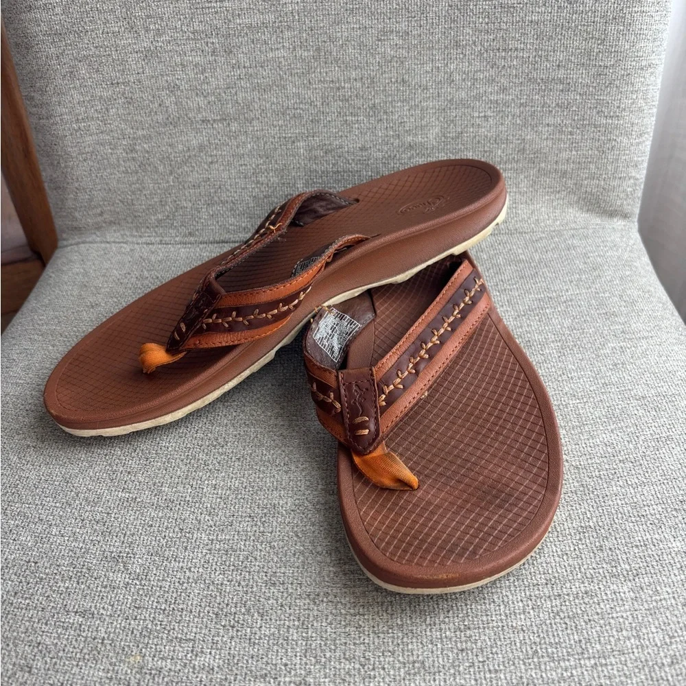 Chaco Brown Leather Strap Flip Flop Women’s Sandals Size 9 - Picture 5 of 6